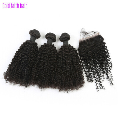 

Brazilian Virgin Hair With Lace Closure Human Hair Kinky Curly Weave 3pcs bundles with a Closure Wholesale Virgin Human Weave