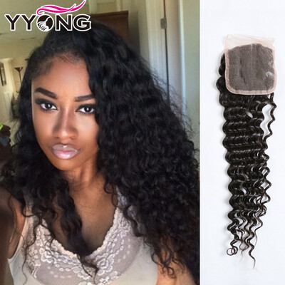 

YYONG MiddleFreeThree Part Lace Closure Brazilian Deep Wave Hair Lace Top Closure 100 Human Hair Lace Closure Free Shipping