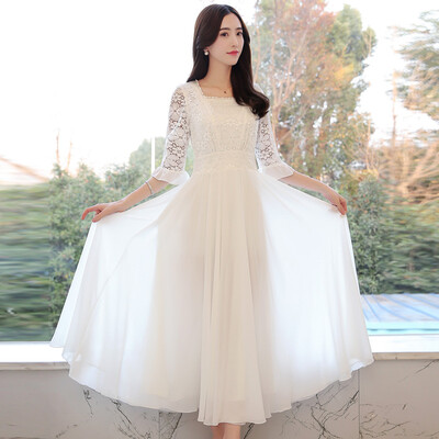 

Siberian ropes 2017 summer collar lace five-point dress temperament chiffon white dress S71R0684A7M white M