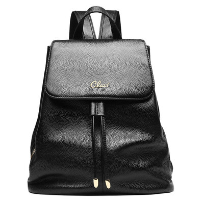 

CLUCI) trendy fashion shoulder bag female cowhide backpack women draw rope ladies backpack sweet lady travel book bag female CW6161071 black