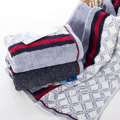 

Vosges jade pure cotton towel 2 Pack woven dyed satin wash towel high-end men's business 34 * 74cm light gray + dark gray