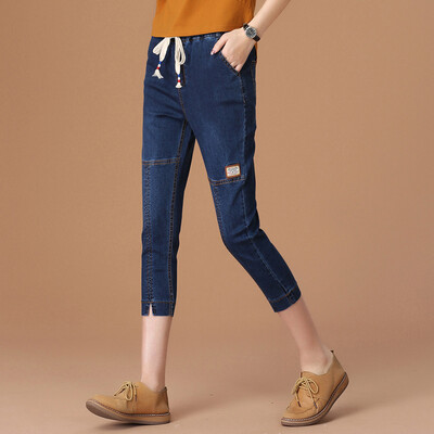 

City plus CITYPLUS art fan loose waist ballet pants casual loose high waist seven jeans CWKN174169 dark blue
