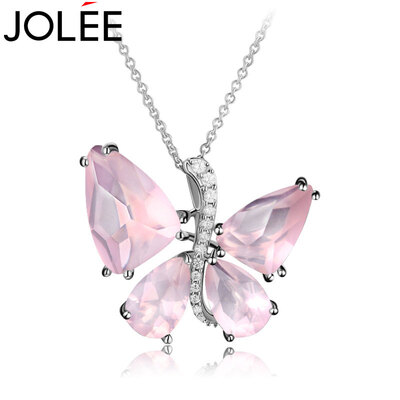

Feather JOLEE natural powder crystal Furong stone necklace S925 silver pendant fashion accessories clavicle chain to send his girlfriend honor wife gift pink