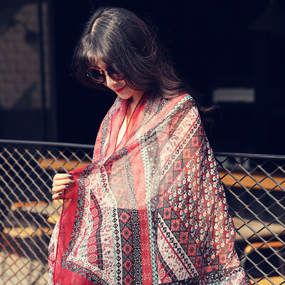 

Yimihuasha yimihuasha Women&39s scarves spring&summer sun scarves shawl dual-use scarf color clouds of the dark red edge