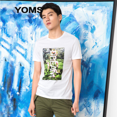 

(YOMS) short-sleeved T-shirt male fine cotton business casual round neck short sleeve printing primer shirt male 61244859 white L