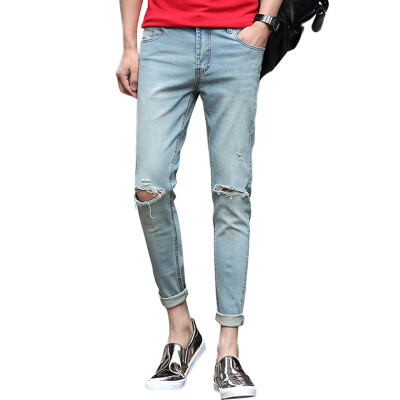 

MSEK) jeans men's fashion corners jeans Korean version of Slim pants LNK70013 light blue 30