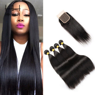 

HHHair Cambodian Straight Hair 4 Bundles With Closure Cambodian Virgin Hair With Closure Cambodian Virgin Hair 4 Bundles with 4x4