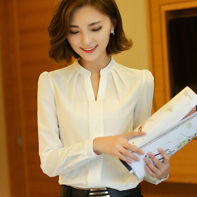 

Xian Ya women&39s self-cultivation temperament was thin Korean version of the wild V-neck straight shirt shirt zx16021712 white XL