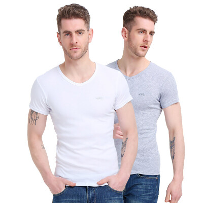 

Bosideng Men&39s Vest 2pcs Men&39s T-Shirt Short Sleeve Cotton V-Neck Shirt Pure Color Breathable Shirt Gray White