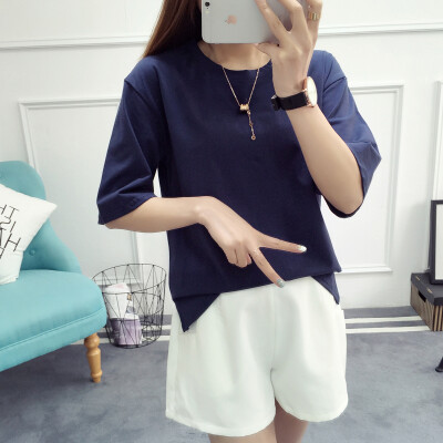 

VIVAHEART Korean casual fashion solid color round neck t-shirt short-sleeved jacket female VWTD174138 possession of blue M