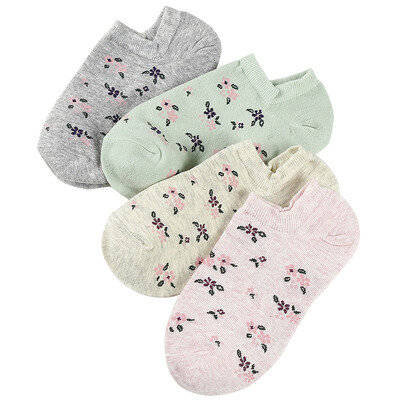 

Red bean socks boat socks female 2017 spring&summer new casual cotton socks lovely printing breathable stealth socks H7W106 four pairs of uniforms
