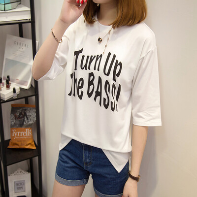 

VIVAHEART Korean casual loose letter print T-shirt round neck short sleeve jacket female VWTD174142 white M
