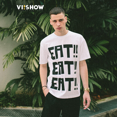 

Wei Xiu viishow round neck collar casual short-sleeved T-shirt male letter printing men's short T-shirt TD18981721 white