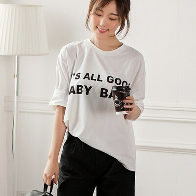 

VIVAHEART Korean casual fashion loose letter ladies t-shirt tide tide VWTD172451 black