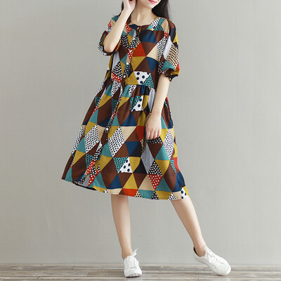 

CITYPLUS Wensheng Jade Girl Geometric Printing Loose Fantasy Sleeve Dress CWQZ172452 Red