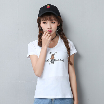 

City plus CITYPLUS art fan short sleeve v collar Slim letter printing wild shirt shirt shirt T shirt CWTD174158 white L