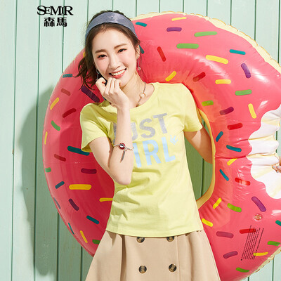 

Semir Semir short sleeve T-shirt summer round neck Korean casual letter cotton half sleeve T shirt 12216000004 yellow green L