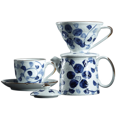 

Yami Japanese-style hand-painted v02 red cup of coffee brewing combination of blue rattan flower hand red coffee set