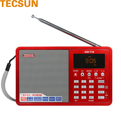 

Tecsun ICR-110 Radio Recorder Digital Audio Player Card Audio Recorder Digital On Demand Radio red