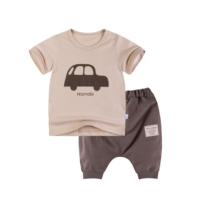 

Yue Tong Lai children's suit summer boy short-sleeved T-shirt harem pants summer suit Y0015 khaki car 150