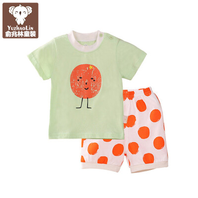 

Yu Zhaolin children's suits summer children's clothing boys and girls children's short-sleeved shorts suit YH16T119076 dot orange juice green 110