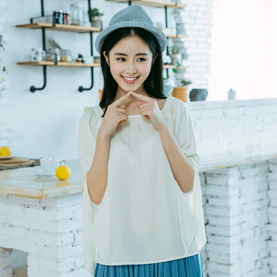 

Yiman INMAN 2017 summer new art embroidery side collar cuffs slits in the sleeve shirt female light beige L 1862012090
