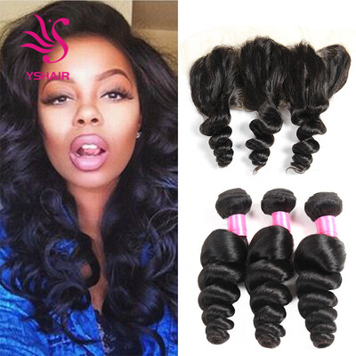 

Brazilian Loose Wave 3 Bundles With Lace Frontal Closure Lace Closure 13x4 With Bundles Loose Wave 7A Virgin Human Hair