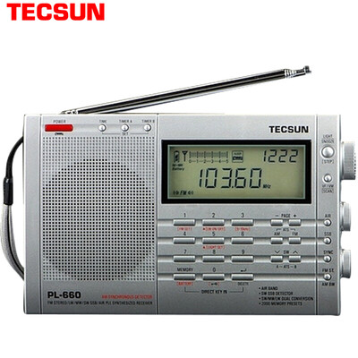 

Tecsun Radio Высокопроизводительная цифровая настройка Full Band Stereo Clock Charging Shortwave Radio Pocket Портативное напольное оборудование (серебро) PL660