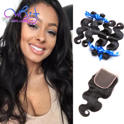 

WYF 8A Body Wave 4 Bundles with Lace Closure 100% Peruvian Virgin Hair Body Wave with Closure Unprocessed Peruvian Body Wave Hair