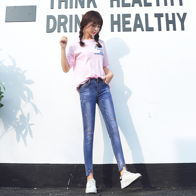 

VIVAHEART irregular cut cut trousers English embroidery nine points jeans women VWKN172437 blue 29