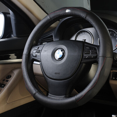 

WRC car leather simple steering wheel cover leather handle set four seasons common 38 cm medium black
