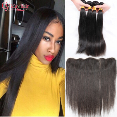 

Cy May Hair Peruvian Straight Virgin Hair With Lace Frontal Closure Peruvian Straight Human Hair 3 Bundles With Frontal Closure