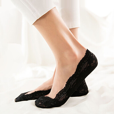 

Langsha ship socks female stealth socks summer ultra-thin socks female shallow mouth silicone non-slip thin section short stockings lace socks 6 pairs of black