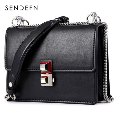 

Saint Tifan SENDEFN Shoulder Messenger Bag Korean version of the trend hit color lock chain small party bag 7073 Midnight Black