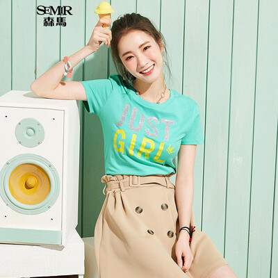 

Semir Semir short sleeve T-shirt summer round neck Korean casual letter cotton half sleeve T-shirt 12216000004 pink green S