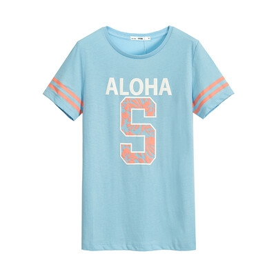 

Semir Semir short sleeve T-shirt summer ladies round neck letters printed straight t-shirt Korean version 12216000038 ice blue M