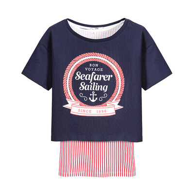 

Semir Semir Short Sleeve T-Shirt Summer Lady Print Striped Loose T-Shirt Two-piece Set 12216000006 Dark Blue S