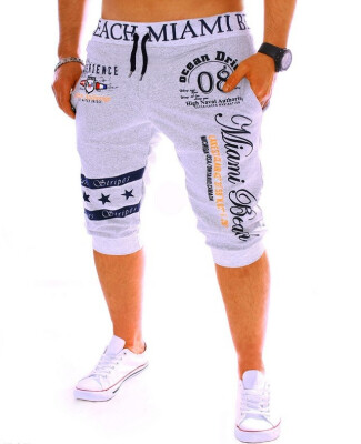 

New mens pants casual drawstring elastic waist fashion printing letter loose sports