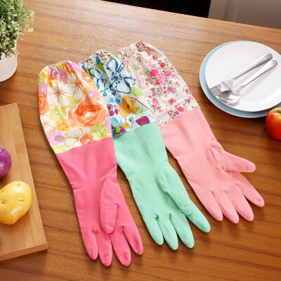 

Ou Runzhe dishwashing gloves home kitchen long version of waterproof warm cashmere custom cleaning gloves (3 sets