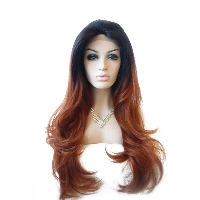 

Anogol Heat Resistant Brown Ombre Dark Roots Wave Glueless Peruca Laco Sintetico Long Body Wave Wigs Synthetic Lace Front Wig