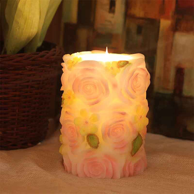 

Candle with Remote Control function,2,4,6,8 Hours Timer ,Adjustable Brightness ,Battery Operated,100% of Real Wax ,Embossed Hand