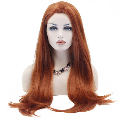 

Anogol Long Natural Straight Copper Red Auburn Peruca Laco Sintetico Heat Resistant Women Wigs Synthetic Lace Front Wig