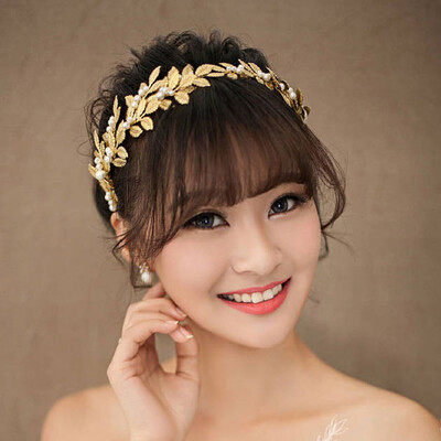 

Luxury Headwear Golden Headband Imperial crown Bridal Wedding Tiara