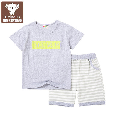 

Yu Zhaolin children's clothing children's suit large boys summer short-sleeved sets YH56T022003 English bar flowers 150