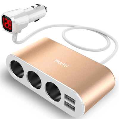 

Along the way (YANTU) car charger car charger cigarette lighter one drag three pairs of USB voltage detection LED white gold B08