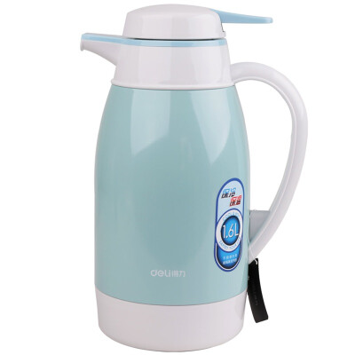 

Deli) 8964 stainless steel shell glass vacuum liner insulation pot office / conference / home large capacity insulation pot 1.6L blue