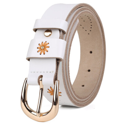 

Close lily LovingLilies lady belt Korean version of the trendy female belt small daisy hollow woven knitted leather buckle belt belt belt 12509 black