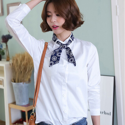 

Long Yue Women 2017 spring new temperament long-sleeved white shirt Korean loose short paragraph shirt shirt to send removable tie LWCC171118 white M