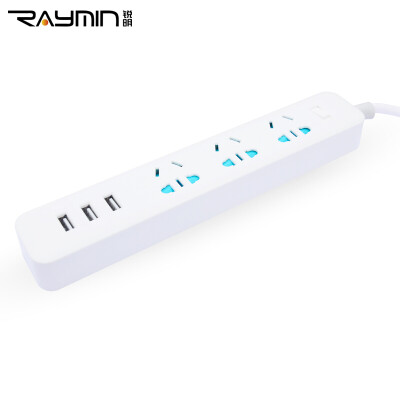 

Rui Ming PW002 socket plug board row plug fast charge smart USB charging three combination jack plus three USB charging interface total output 24A 18 m