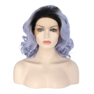 

Anogol 2 Tones Purple Ombre Dark Roots Short Bob Wave Glueless Hair Wigs For Women Peruca Laco Sintetico Synthetic Lace Front Wig